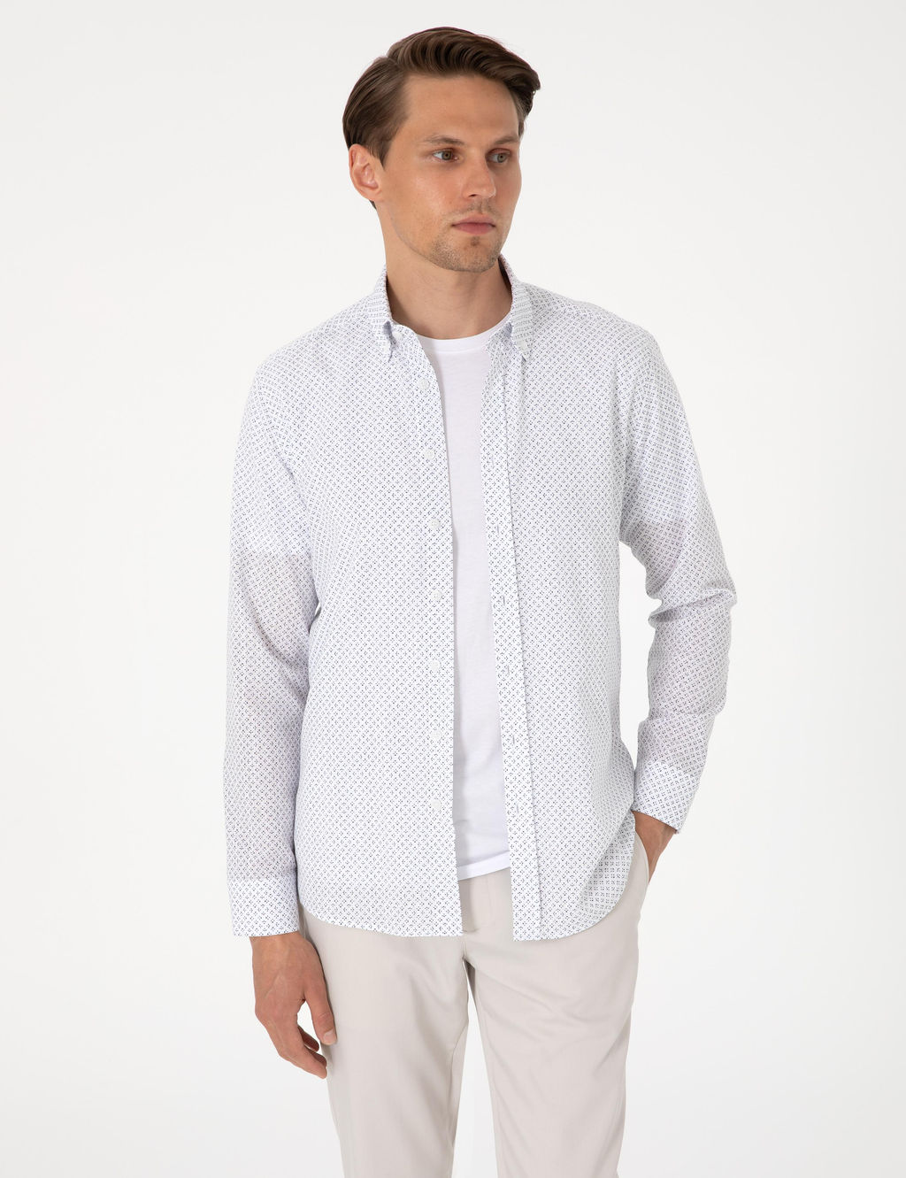 Lacivert Slim Fit Uzun Kollu G_mlek - Pierre cardin фото 3