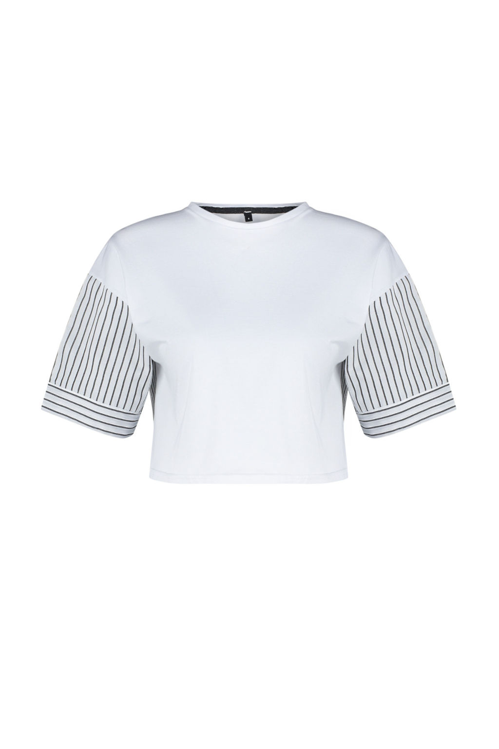 Beyaz Cizgili Poplin Kol Detayl? Slogan Bask?l? Crop Orme T-Shirt TWOSS24TS00239 - Trendyolmilla фото 7