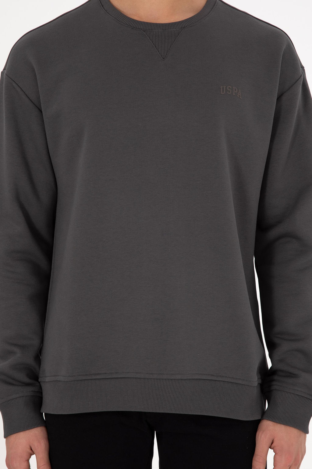 Erkek Bisiklet Yaka Antrasit Basic _ardonlu Sweatshirt