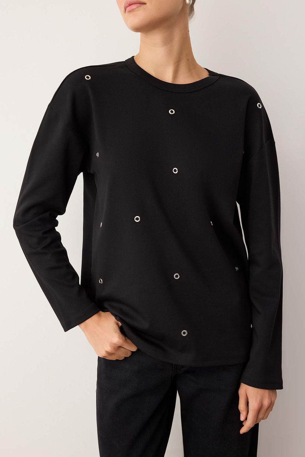 Siyah Soft Touch Kusgozu Detayl? Interlok Relaxed/Rahat Kesim Orme Bluz TWOAW26BZ00258 - Trendyolmilla фото 3