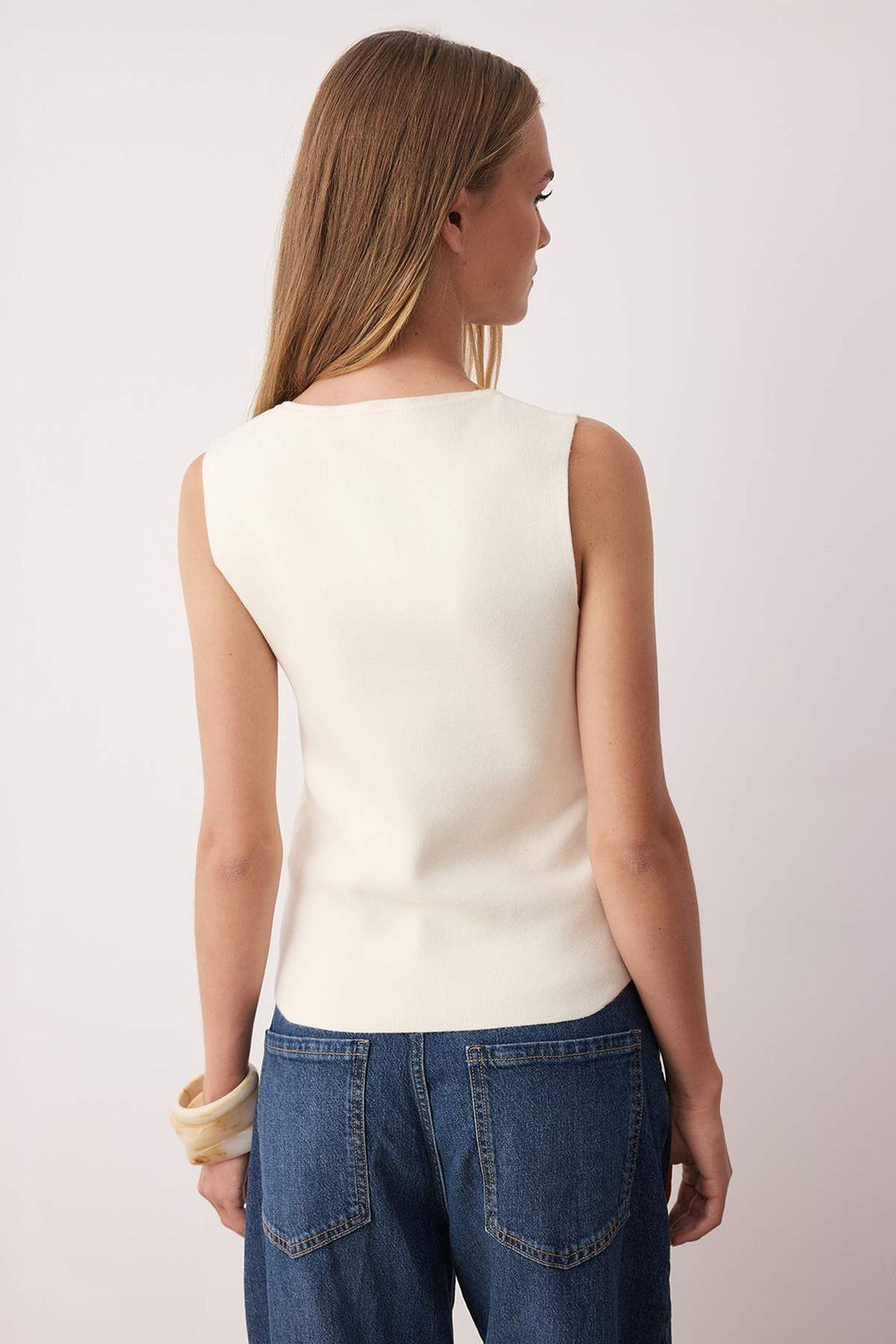 Ekru Merserize Gorunumlu Premium Iplik/Ozel Iplik Triko Ince Bluz TWOAW26BZ00002 - Trendyolmilla фото 4