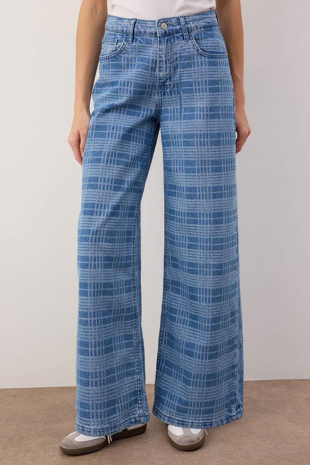 Teen Cok Renkli Normal Bel Ekose Desenli Wide Leg Jeans TWOAW26JE00024 - Trendyolmilla фото 10