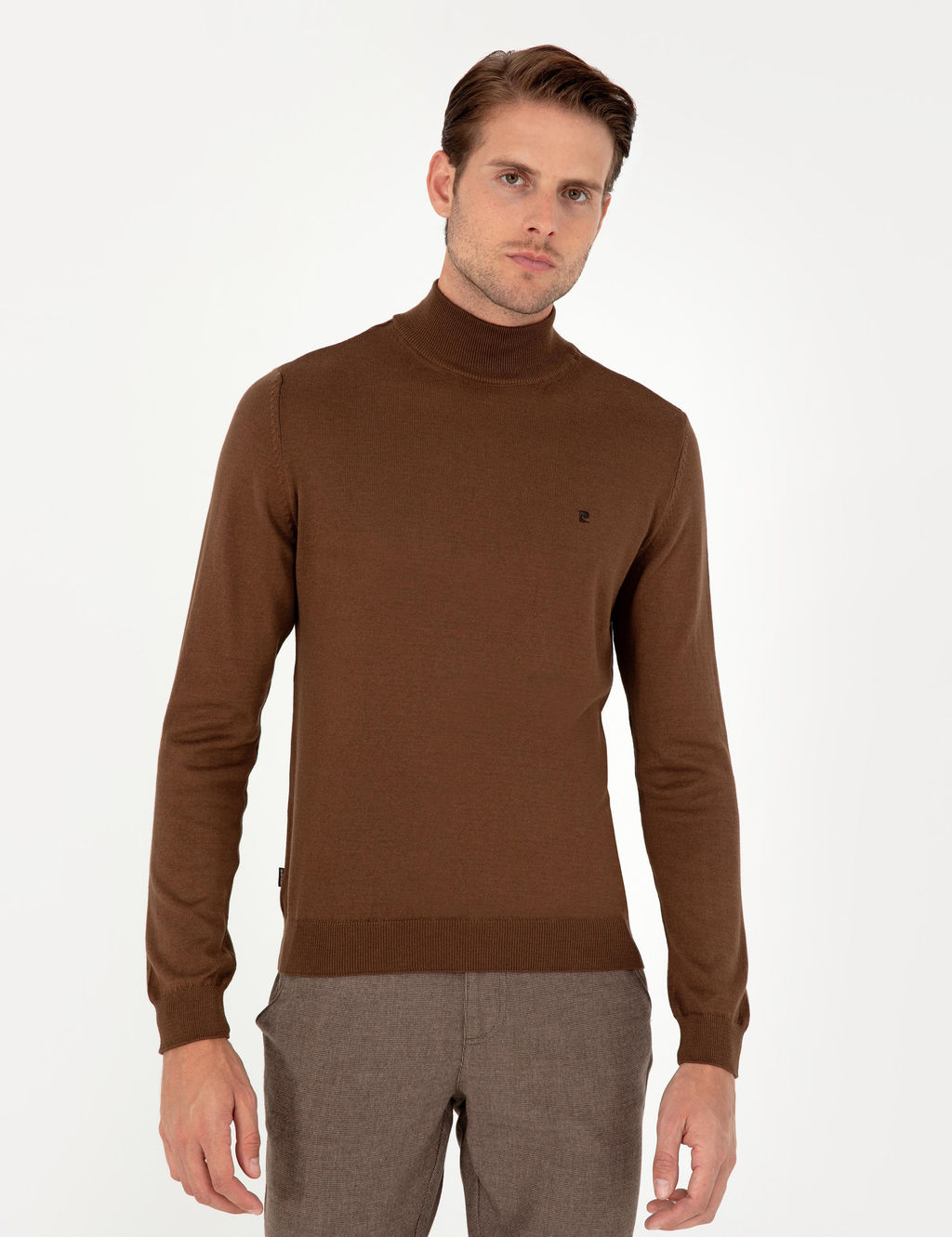 Koyu Kahverengi Slim Fit Yar_m Bal_k__ Yaka Basic Triko Kazak - Pierre cardin фото 3