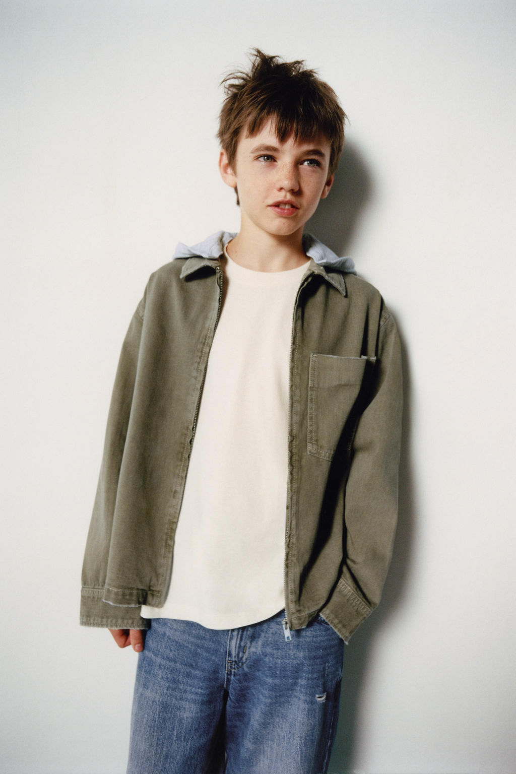 TWILL OVERSHIRT WITH DETACHABLE HOOD - Zara фото 5