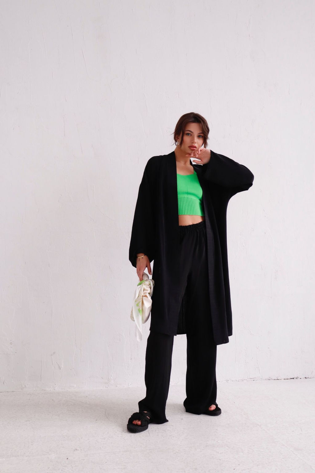 9536 Костюм из кимоно и брюк-палаццо чёрный - Martichelli фото 6