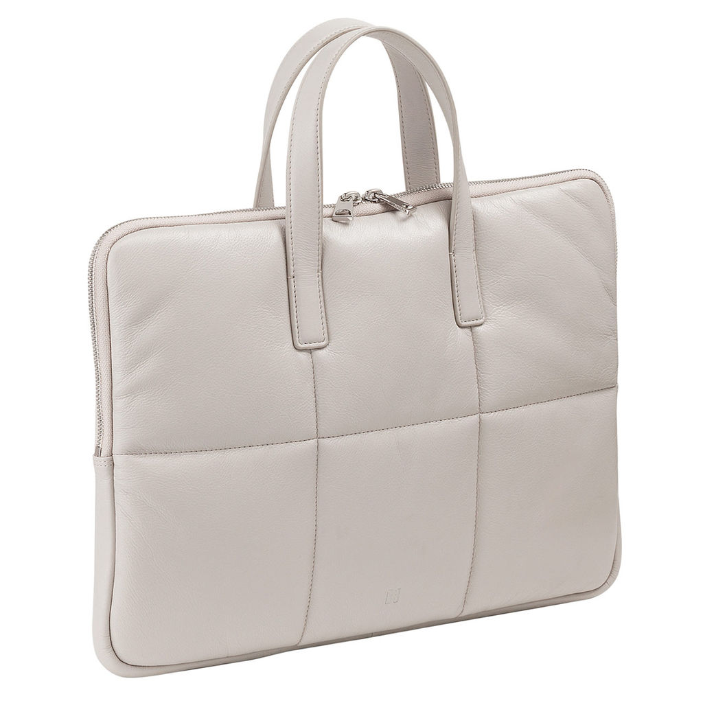 Итальянская кожаная сумка-портфель для ноутбука DuDu серии Togean | жемчужный серый