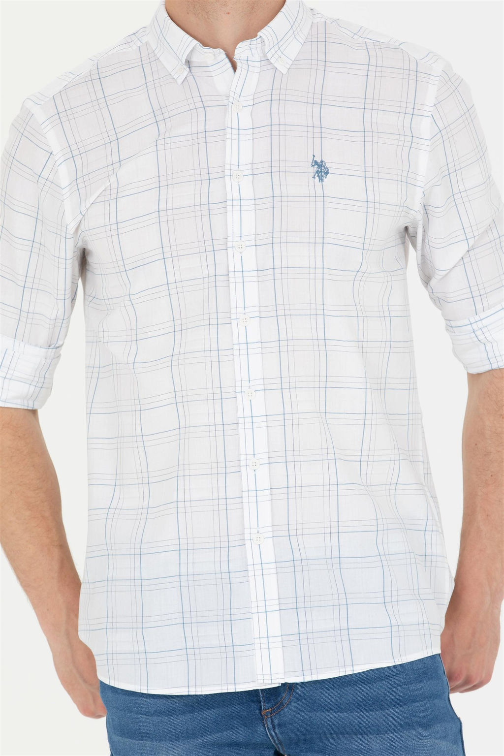 U. S. Polo Assn Мужская синяя белая рубашка в шотландскую клетку - U.s. polo assn фото 13