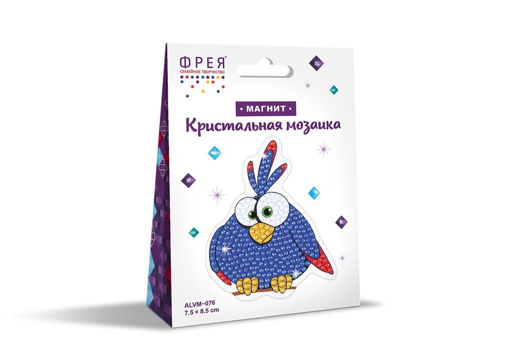 Кристальная (алмазная) мозаика ФРЕЯ ALVM-076 магнит Синяя птичка 7.5 х 8.5 см