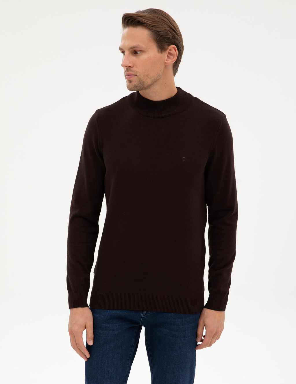 Koyu Kahverengi Slim Fit Yar_m Bal_k__ Yaka Basic Triko Kazak - Pierre cardin фото 3