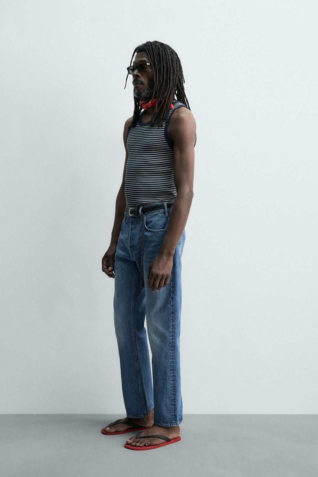 CAMISETA TANK JACQUARD RAYAS X AARON LEVINE / Azul / Blanco