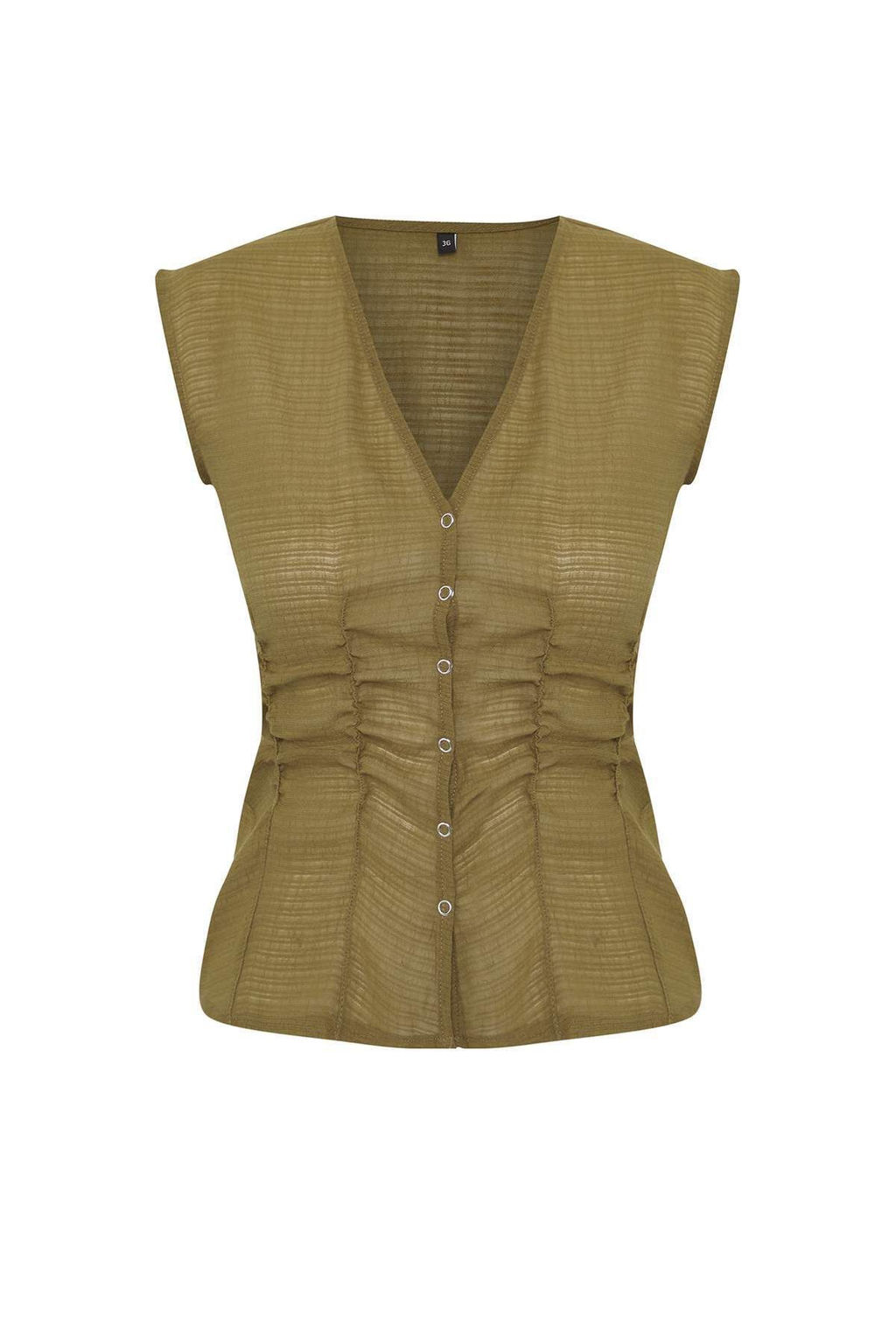 Trendyolmilla Haki Transparan C?tc?tl? Fitted Kolsuz Dokuma Bluz TWOSS25BZ00554  фото 5