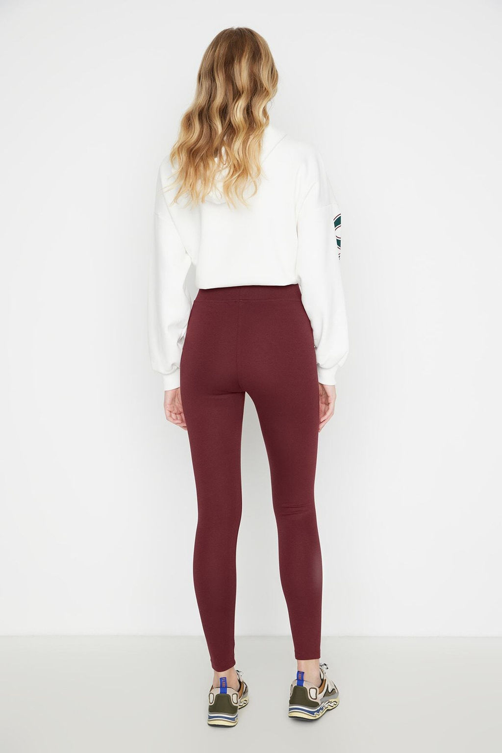 Bordo Toparlay?c? Beli Lastikli Yuksek Bel Esnek Orme Tayt TWOAW20TA0087