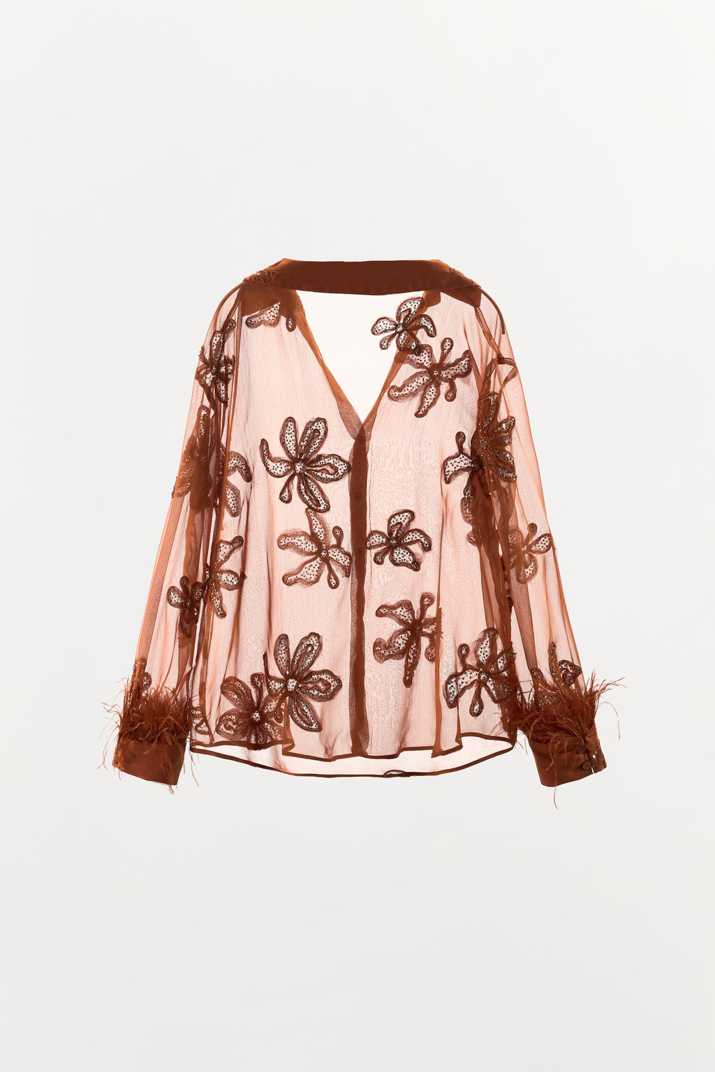 CAMISA SEMITRANSPARENTE LENTEJUELAS PLUMAS / Caldero - Zara фото 9
