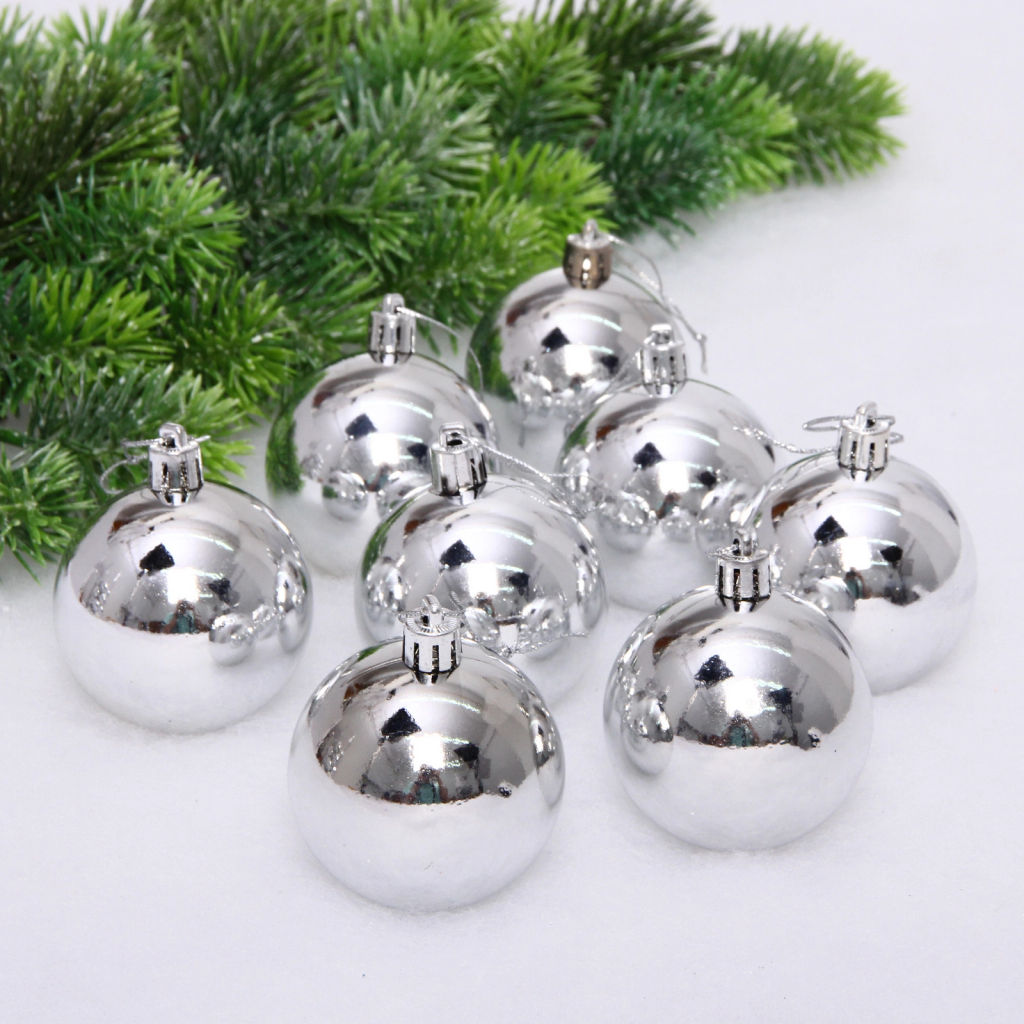 Новогодние шары 6 см (набор 24 шт) "Глянец", серебро