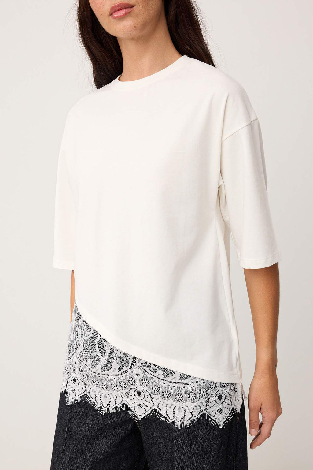 Ekru Regular/Normal Kal?p Dantel Detayl? K?sa Kollu Orme T-Shirt TWOSS26TS00303 - Trendyolmilla фото 3