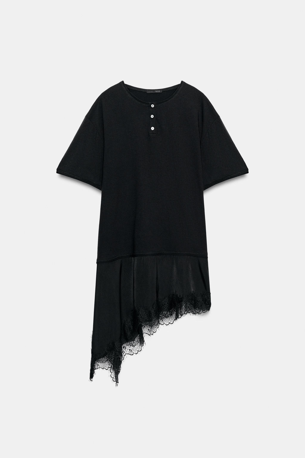 CAMISETA COMBINADA ENCAJE CUELLO PANADERO / Negro