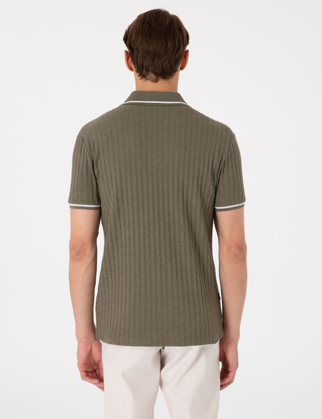 Haki Slim Fit _rme Dokulu Apa_ Yaka Ti__rt