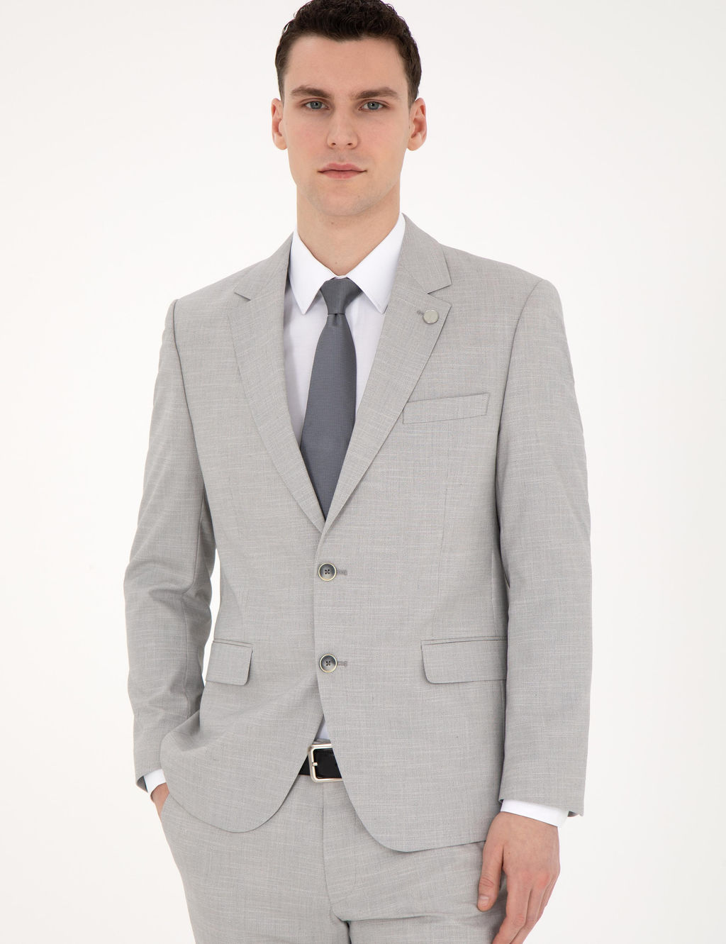 Gri Slim Fit Y_n Kar___ml_ Tak_m Elbise