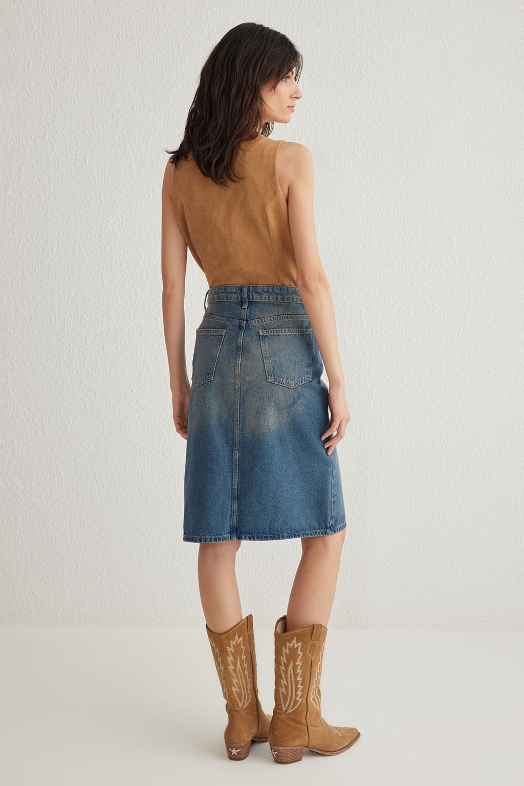 TRENDYOLMILLA Mavi Y?rtmacl? Midi Denim Etek TWOSS25ET00022  фото 6