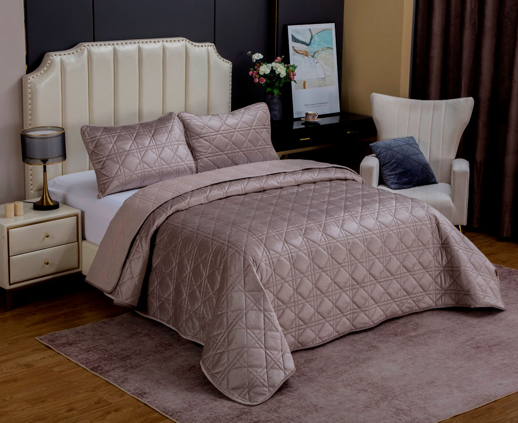 Стеганное покрывало Dori (серый беж) 240х260см (1), 50х70см (2)