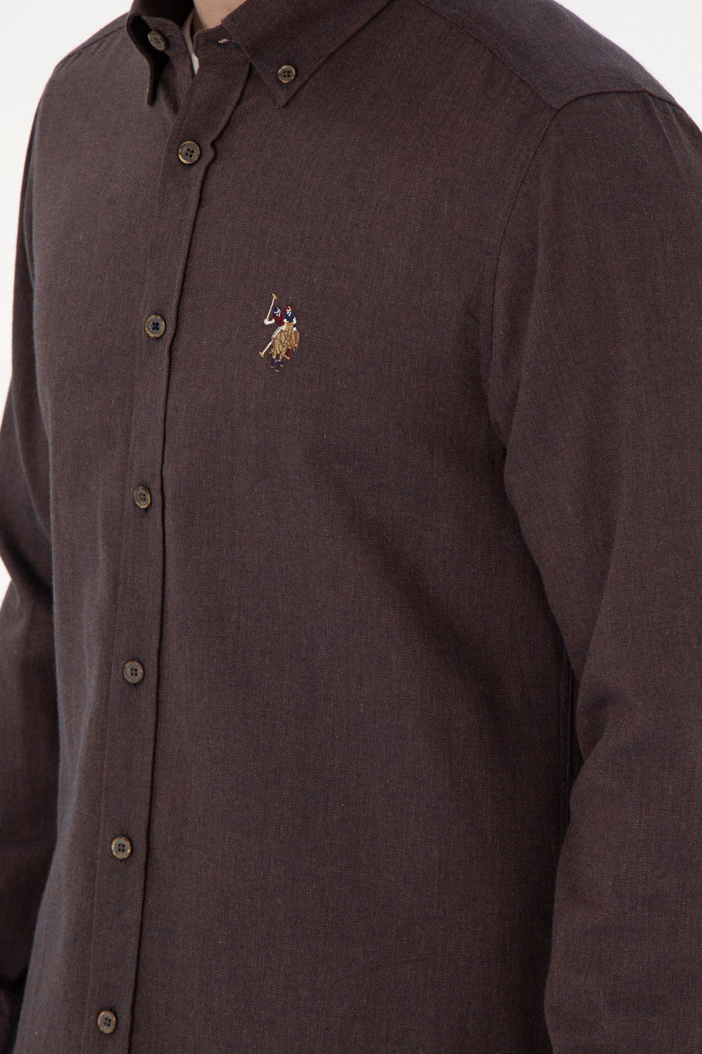 Мужская коричневая базовая рубашка с длинным рукавом Неожиданная скидка в корзине - U.s. polo assn фото 7