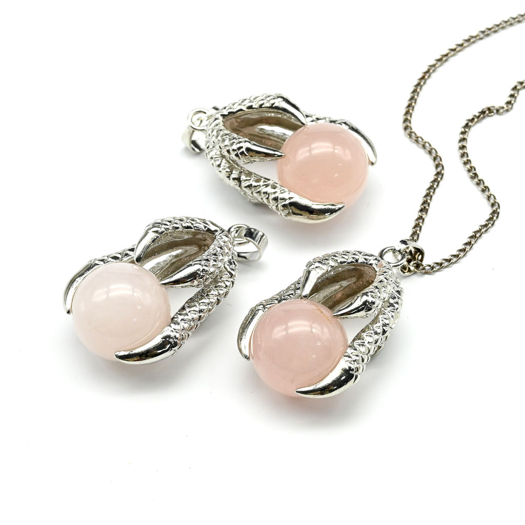 Подвеска Коготь 23*30мм с шариком 16мм из розового кварца