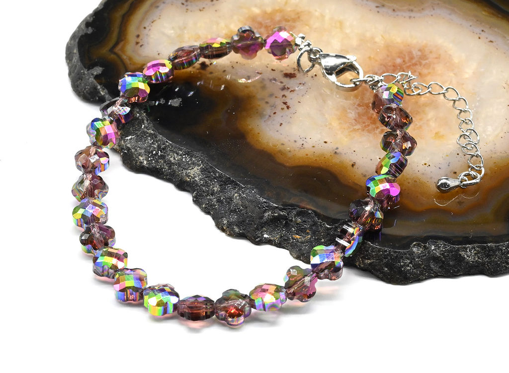 Браслет из циркона клевер 6мм цв.фиолетовый хамелеон, 18см