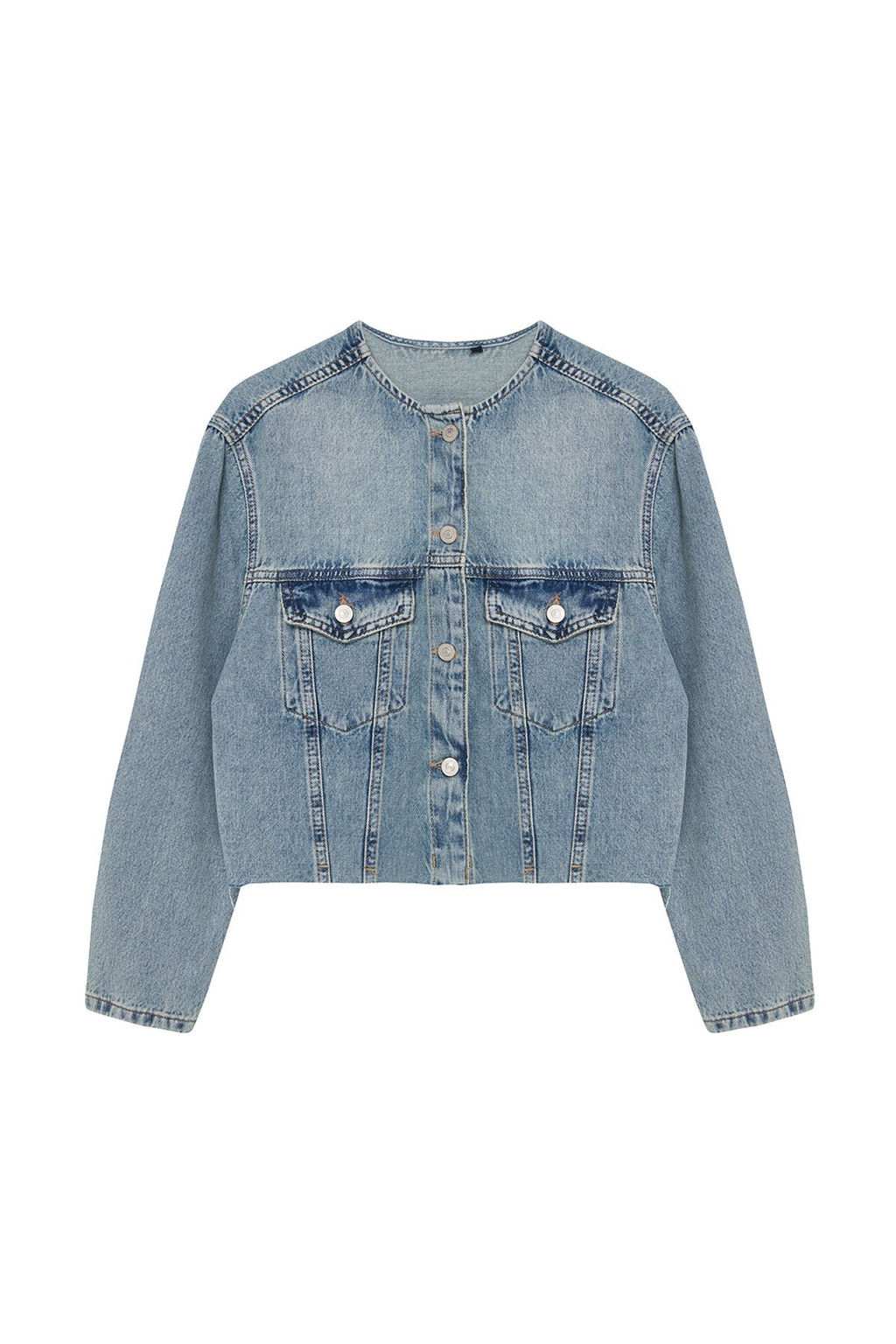 Mavi Soluk Efekt Vintage Yaka Detayl? Crop Denim Ceket TWOAW25CE00004 - Trendyolmilla фото 6