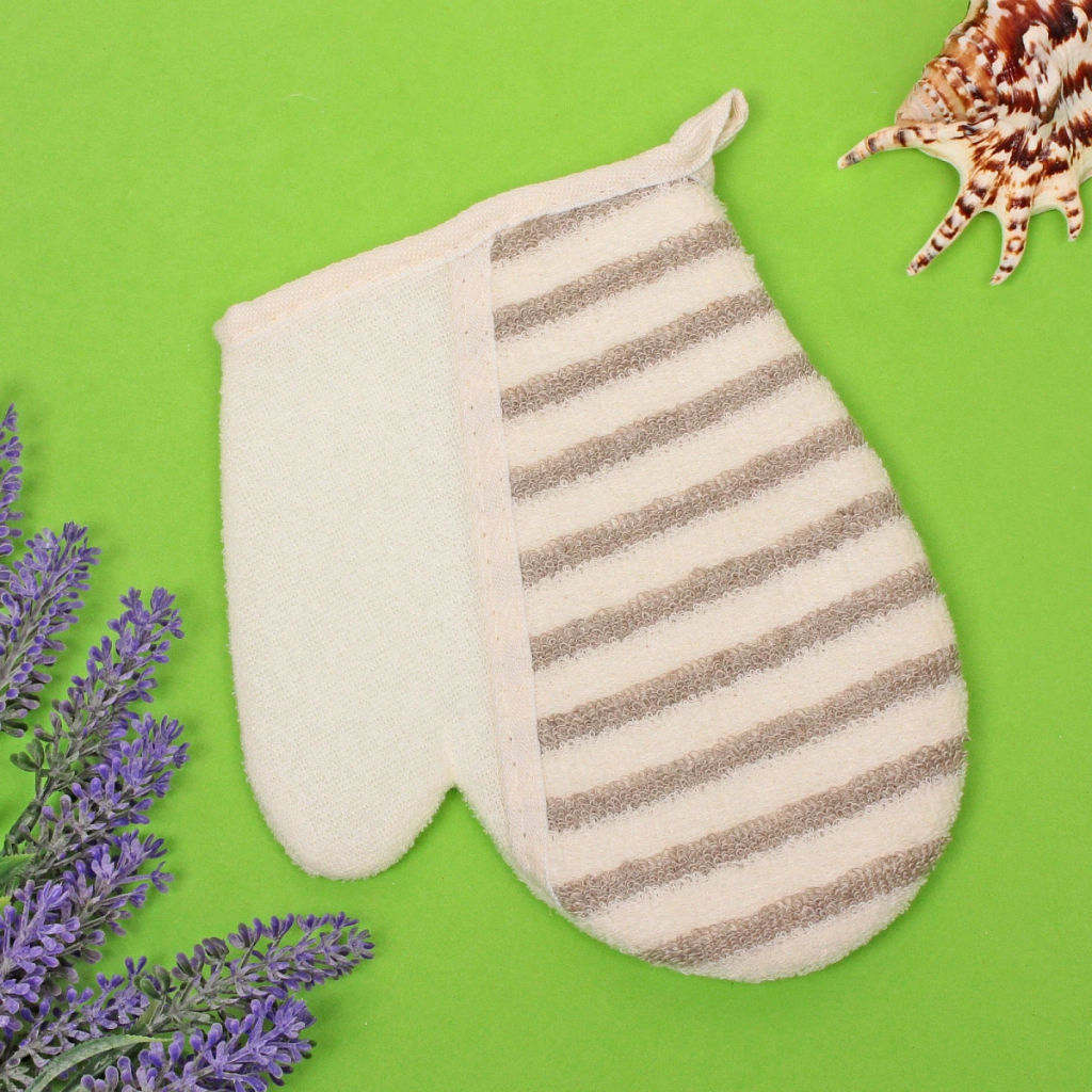 Цена за 3 шт. Мочалка - варежка массажная "SANTA MONIKA - BOKALLI", цвет белый / серый, 22*18см (зип пакет и наклейка Ultramarine)