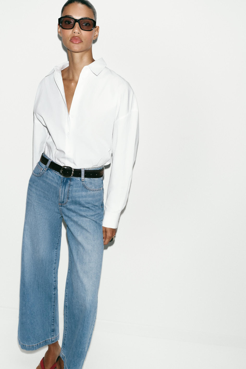 Z.08 BELTED WIDE-LEG CROPPED JEANS - Zara фото 28