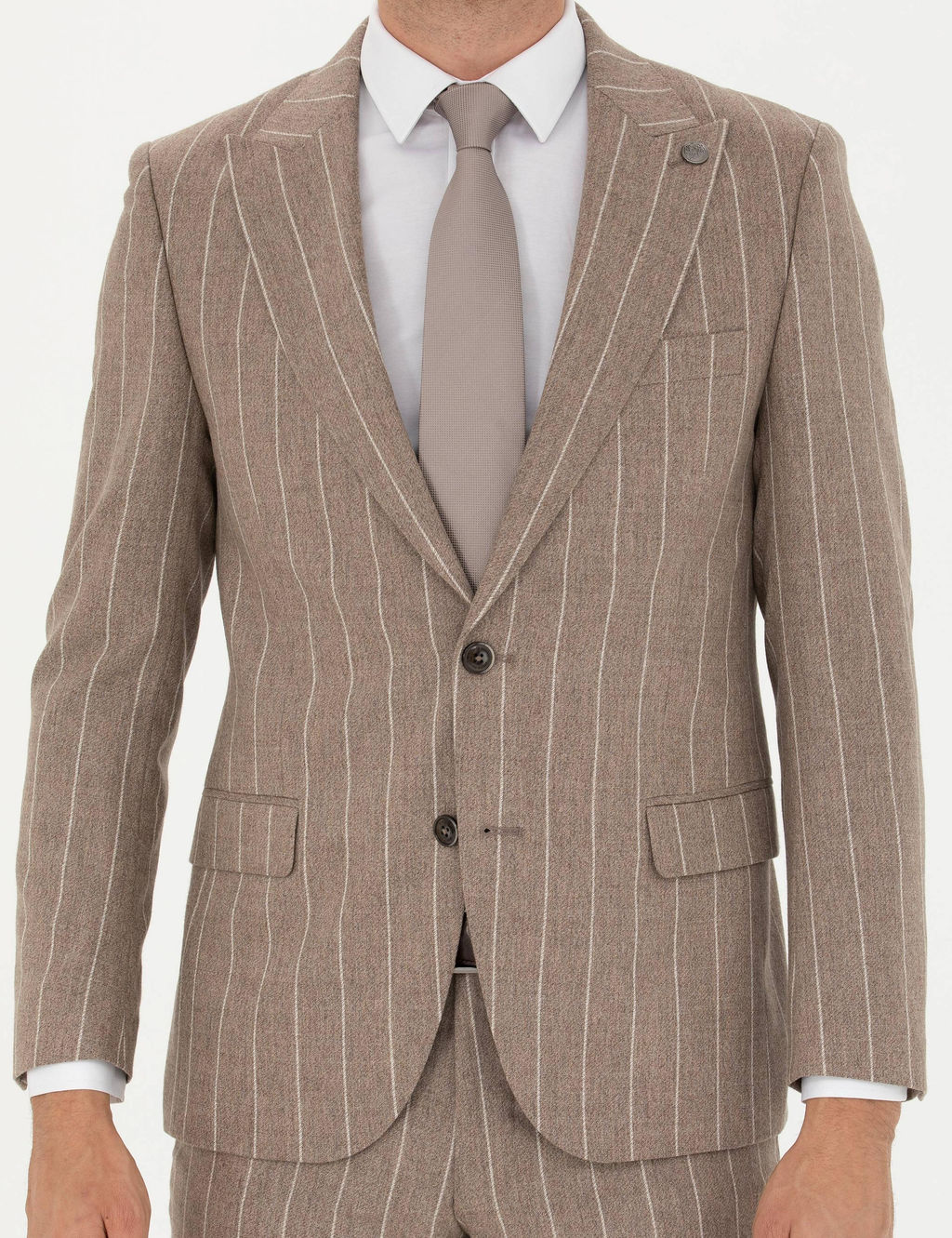 Bej _izgili Ekstra Slim Fit Y_n Tak_m Elbise