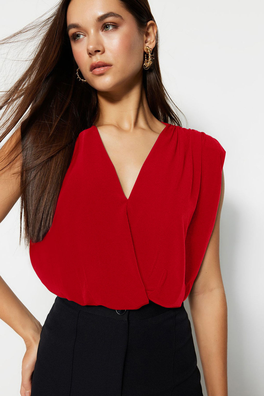 K?rm?z? Vatkal? Kruvaze Yaka Esnek C?tc?tl? Orme Body TWOSS23BD00007