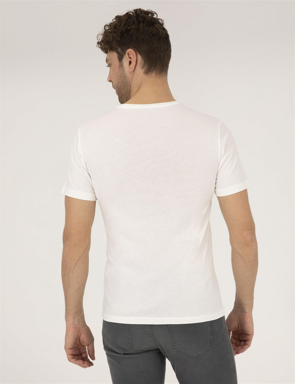Ekru Slim Fit Bask_l_ Bisiklet Yaka Ti__rt - Pierre cardin фото 5