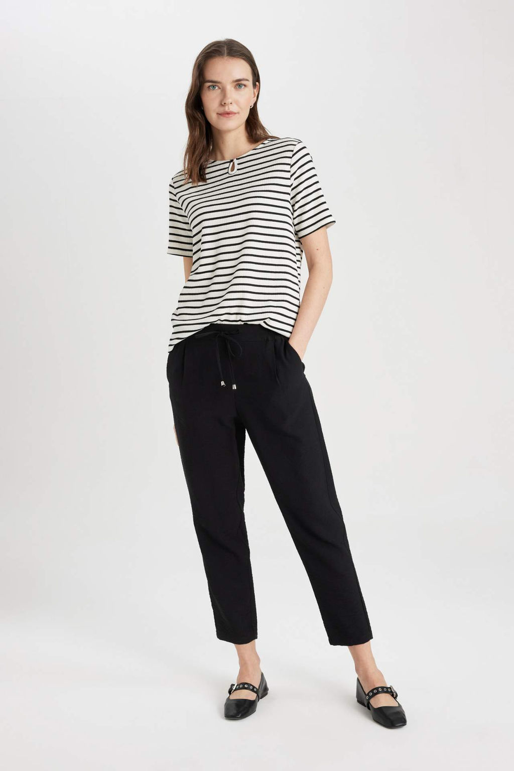 Jogger Pantolon Keten Gorunumlu Cepli Yuksek Bel Duz Paca - Defacto фото 2