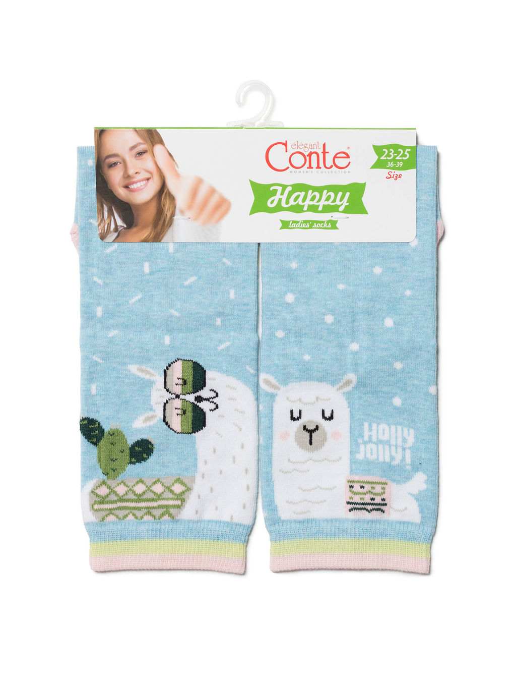 Цена за 2 пары. Носки Классические CONTE Хлопковые носки HAPPY с рисунками Лама и кактус голубой - Conte elegant фото 3