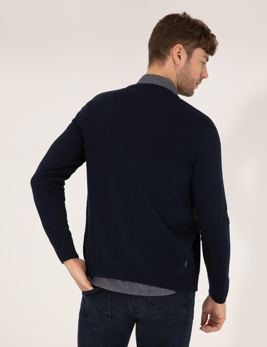 Lacivert Slim Fit Basic D__meli Triko H_rka
