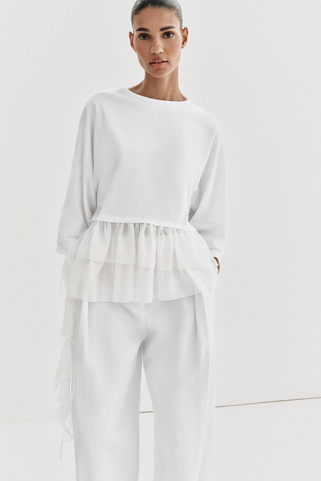 CAMISETA COMBINADA VOLANTES / Blanco - Zara фото 4