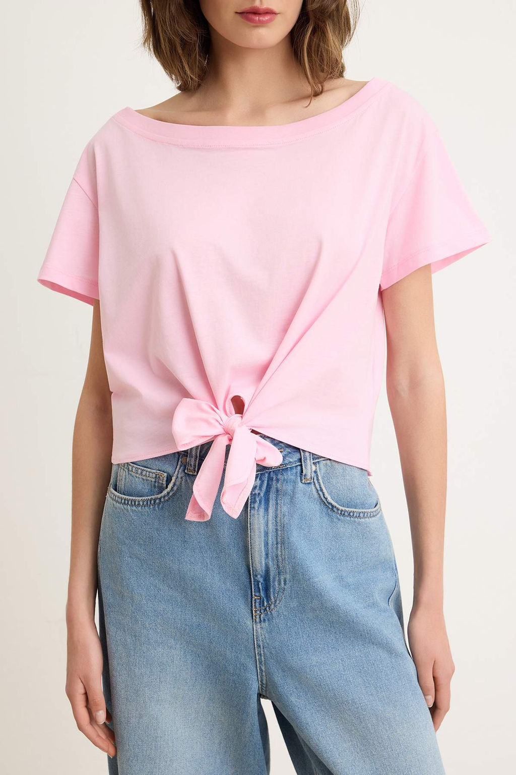 Siyah Duz Relaxed Asimetrik Yaka Dusuk Kol K?sa %100 Pamuk Orme T-Shirt TWOSS26TS00248 - Trendyolmilla фото 7