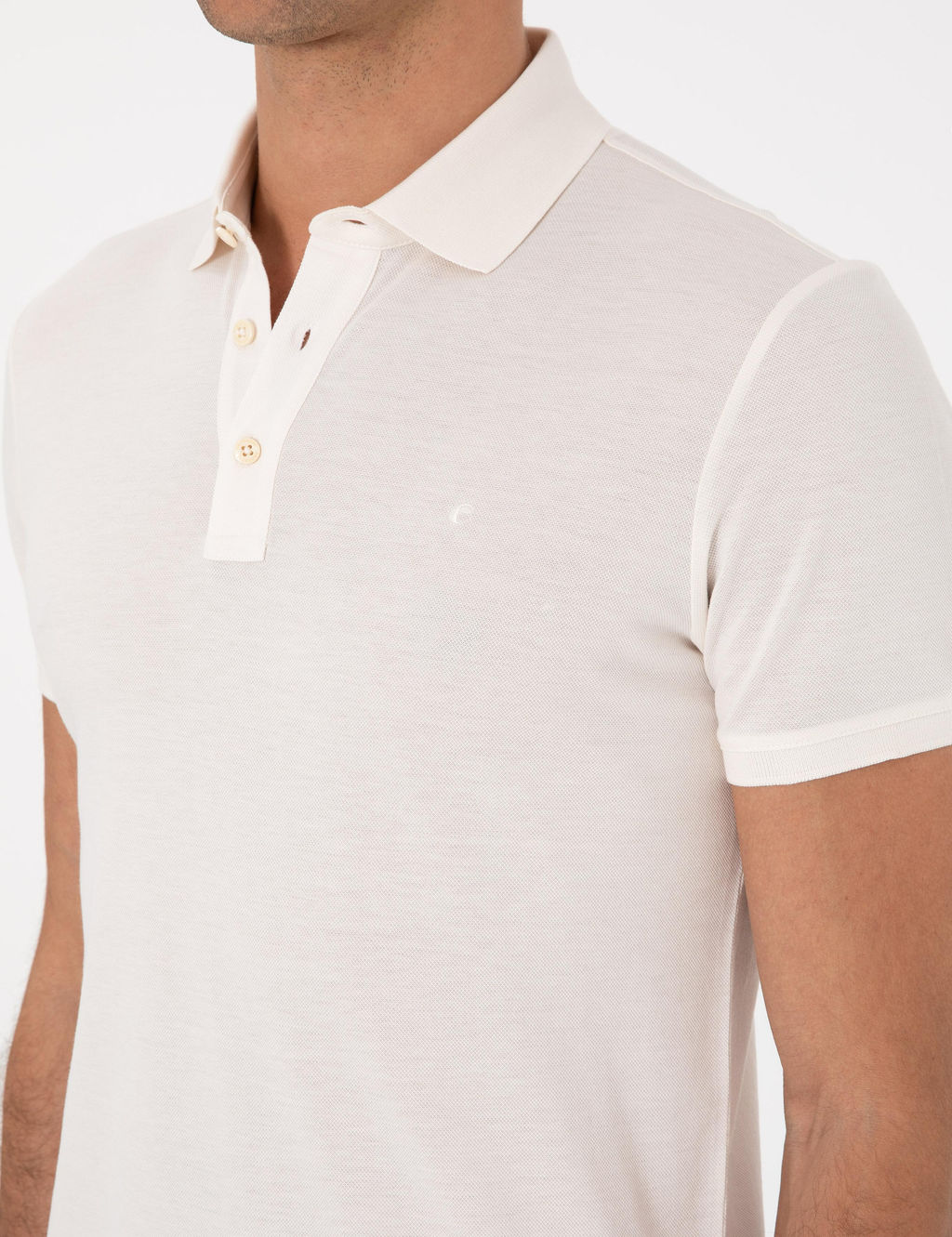 Ekru Slim Fit Polo Yaka Pamuklu Basic T-shirt
