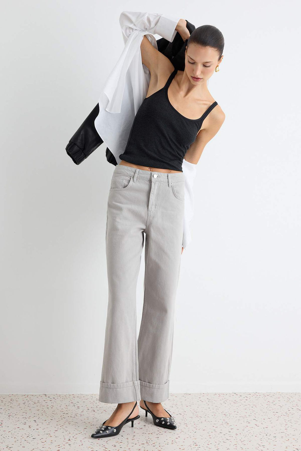 Gri D_K_ML_ Pa_a Detayl_ Y_ksek Bel Wde Leg Jeans TWOAW27JE00052 - Trendyolmilla фото 3