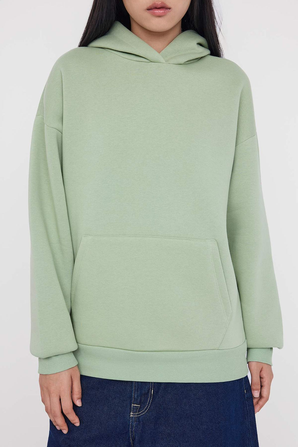 Teen Mint Oversize/Genis Kal?p S?rt Bask?l? Kal?n Ici Polarl? Orme Sweatshirt TWOAW26SW00109