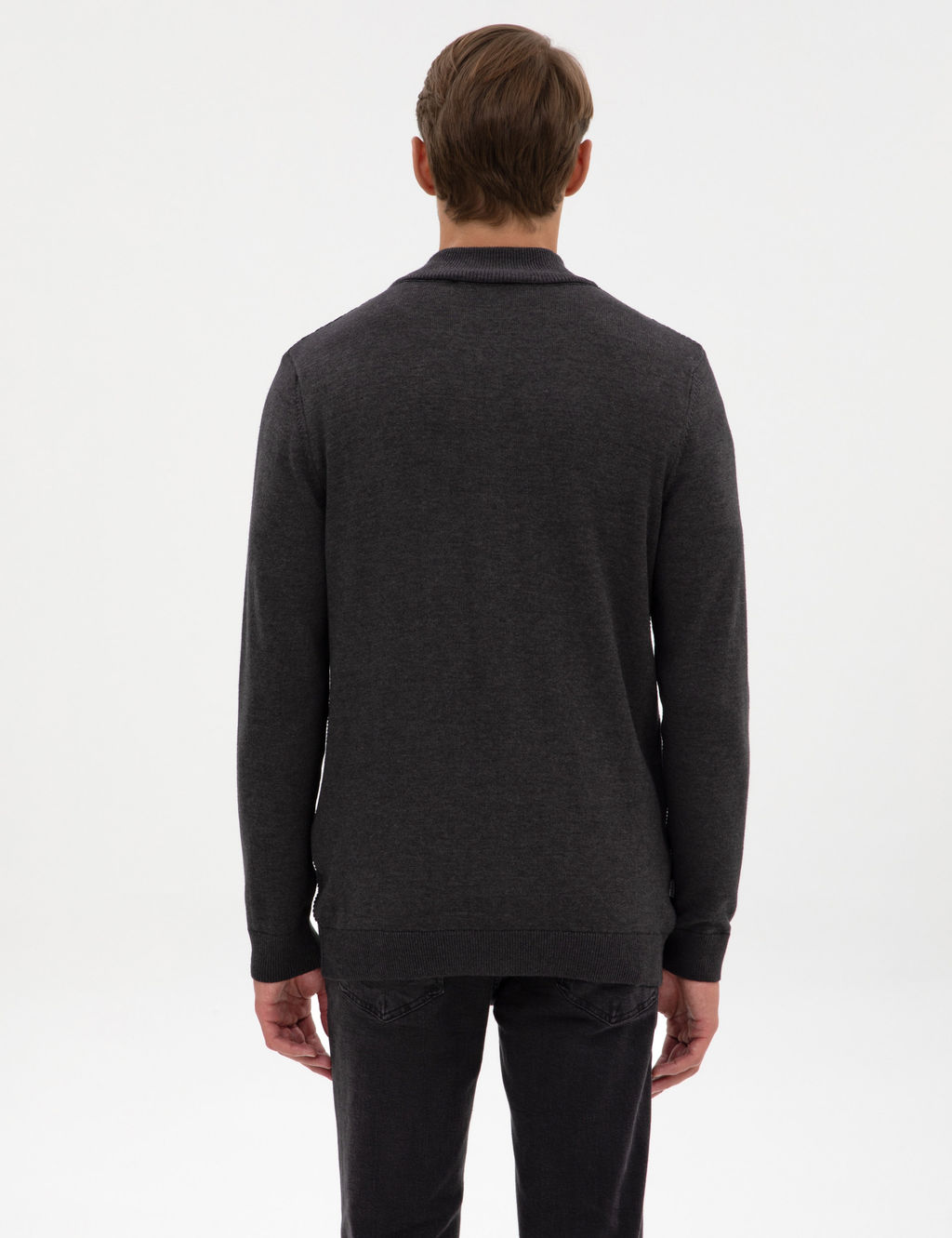 Koyu Antrasit Melanj Slim Fit Fermuarl_ Triko H_rka