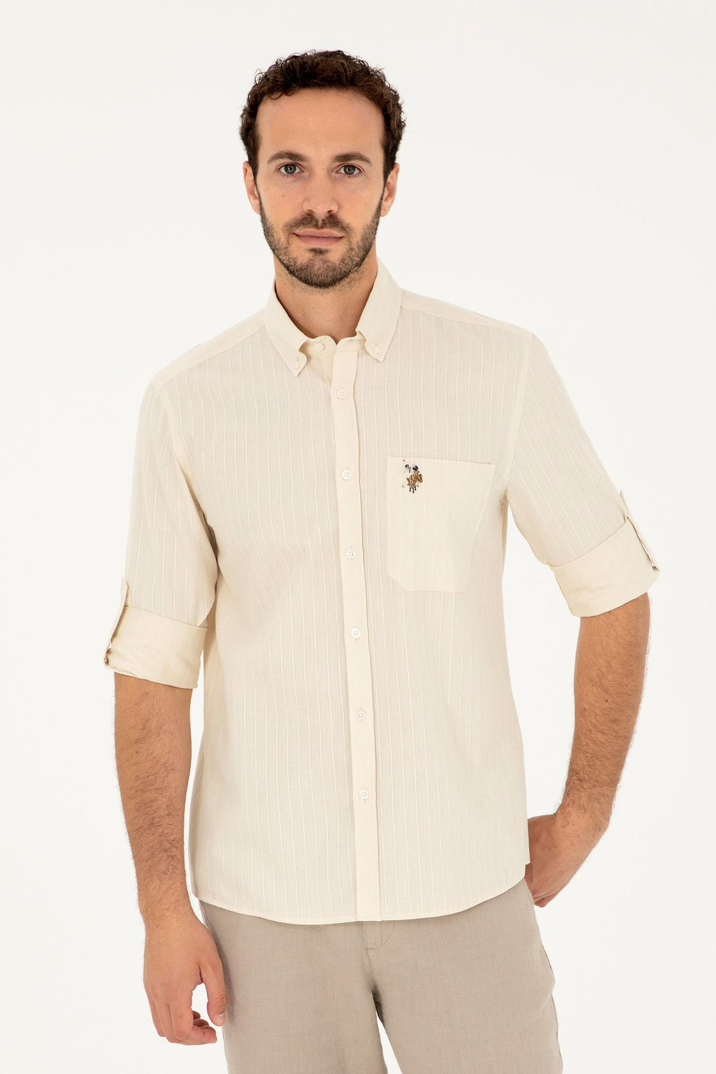 Мужская рубашка с длинным рукавом цвета экрю Неожиданная скидка в корзине