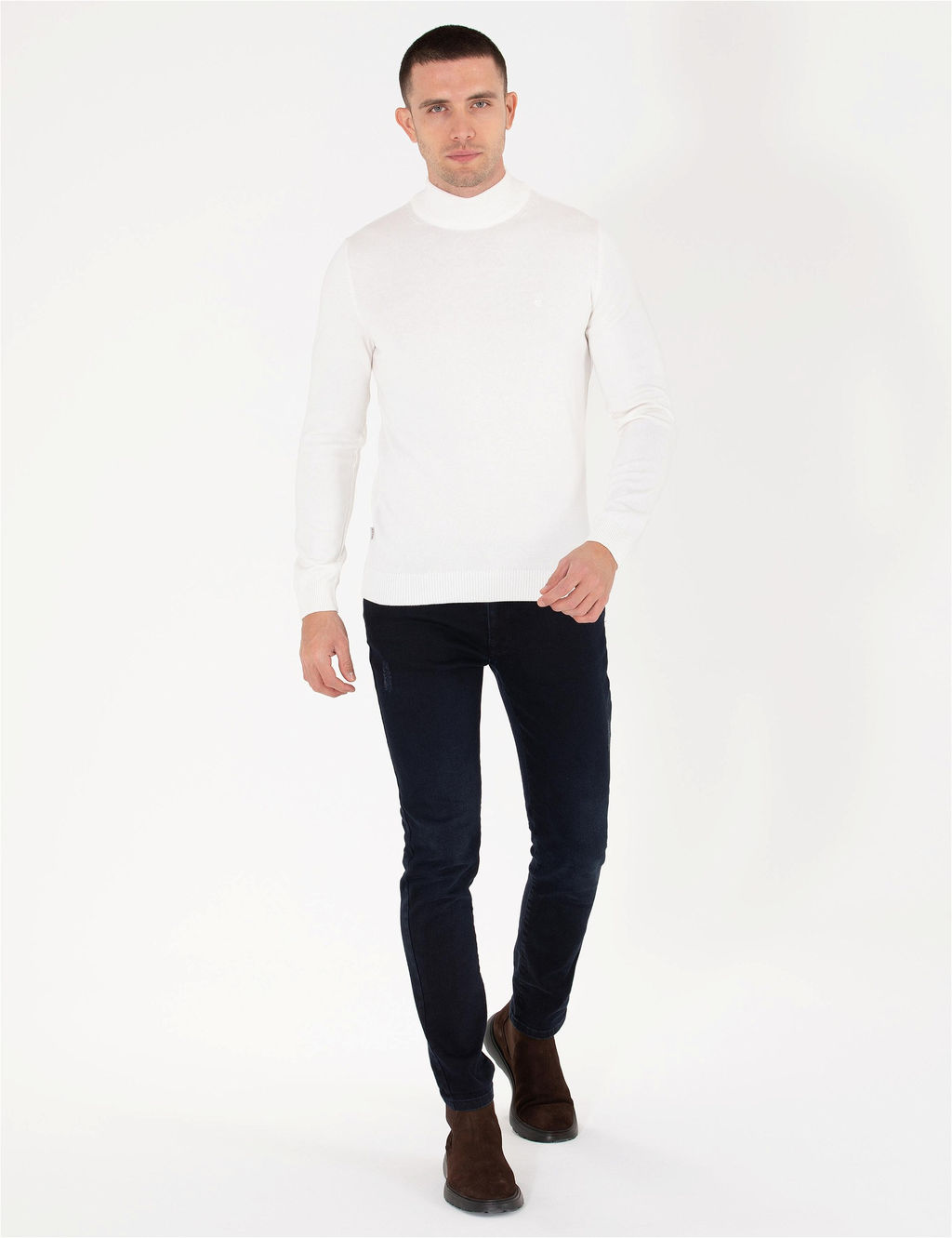 Ekru Slim Fit Yar_m Bal_k__ Yaka Basic Triko Kazak - Pierre cardin фото 4