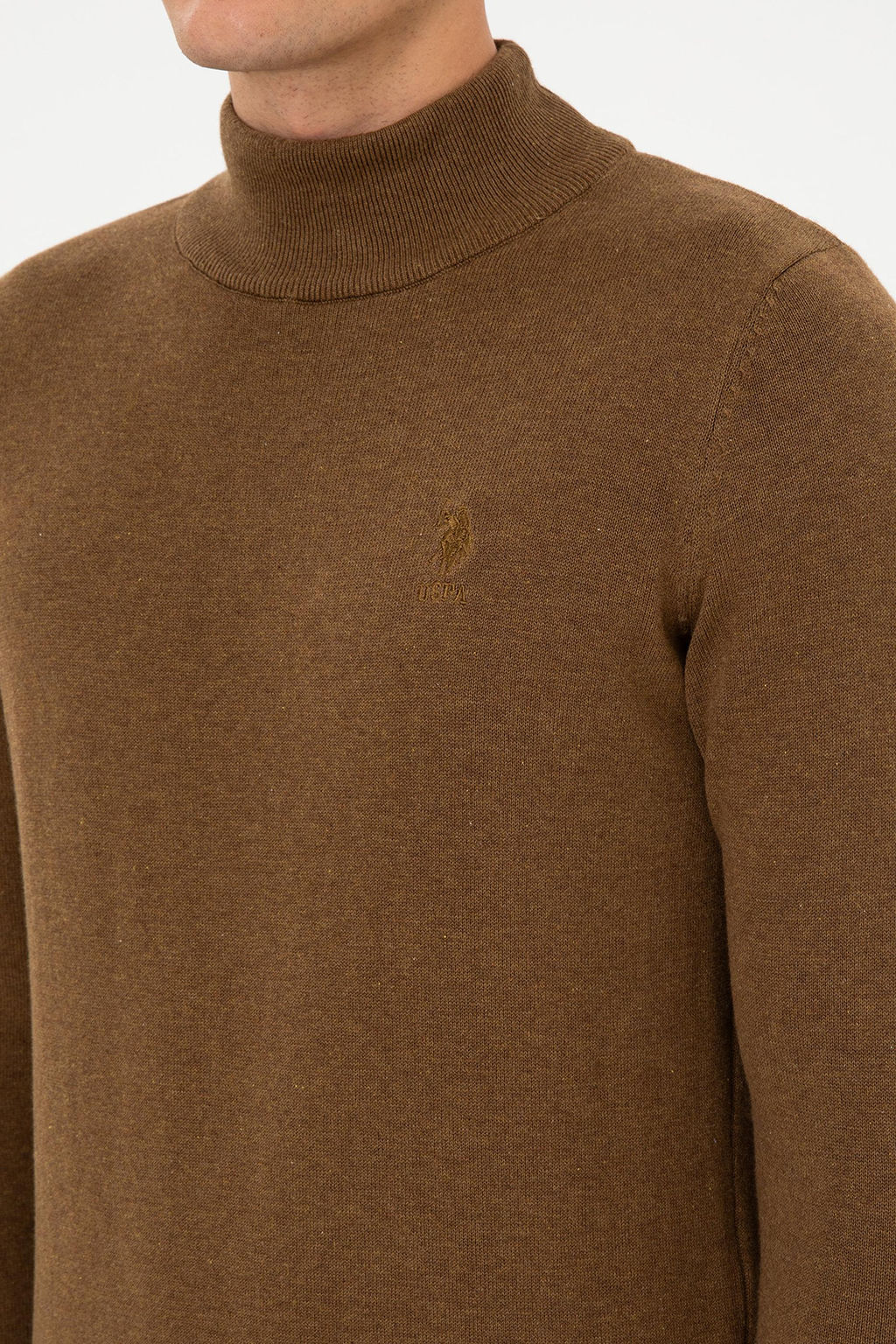 Erkek Slim Fit Yar_m Bal_k__ Yaka Haki Melanj Basic Kazak - U.s. polo assn фото 7