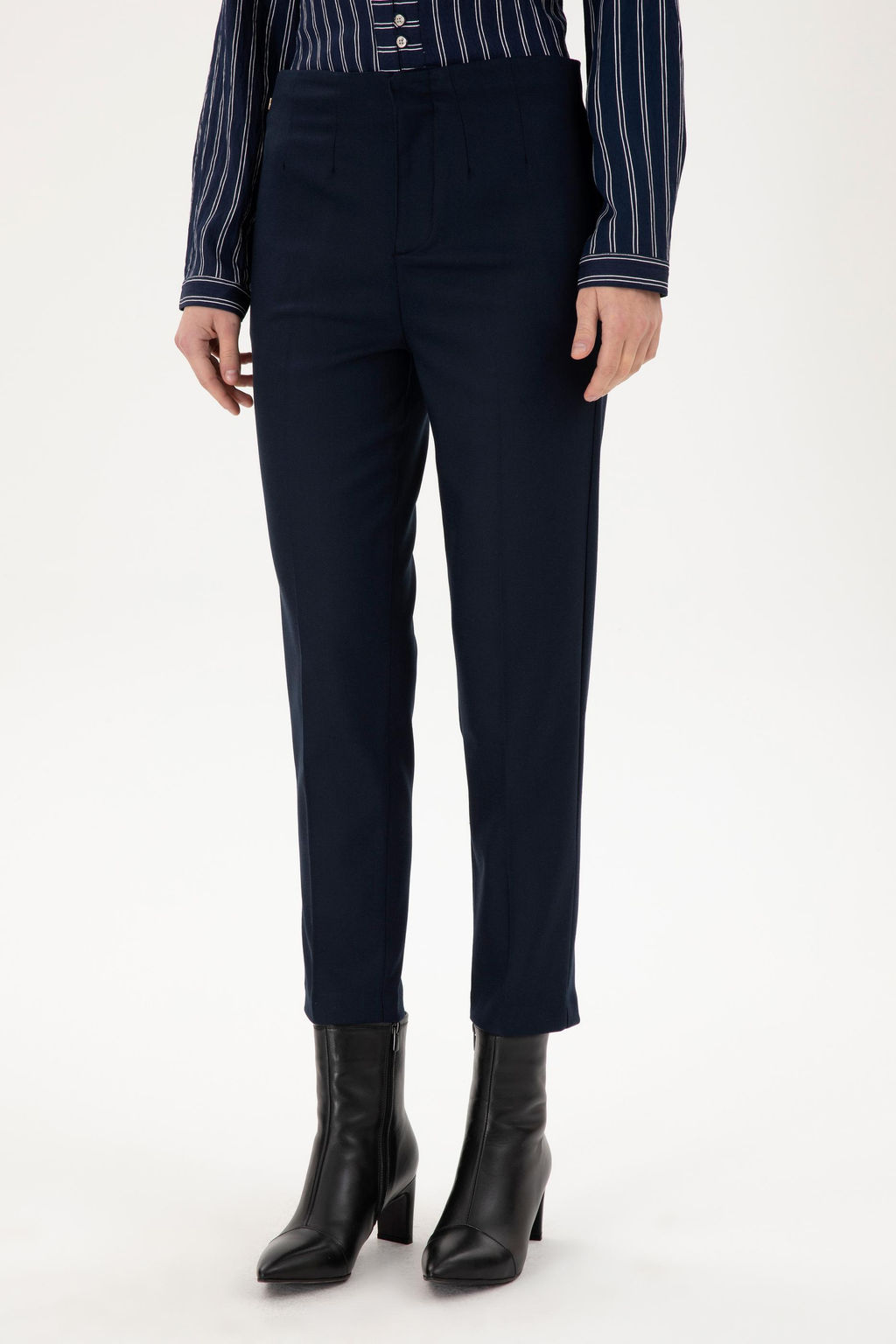 Kad_n Lacivert Carrot High Waist Fit Kanvas Pantolon