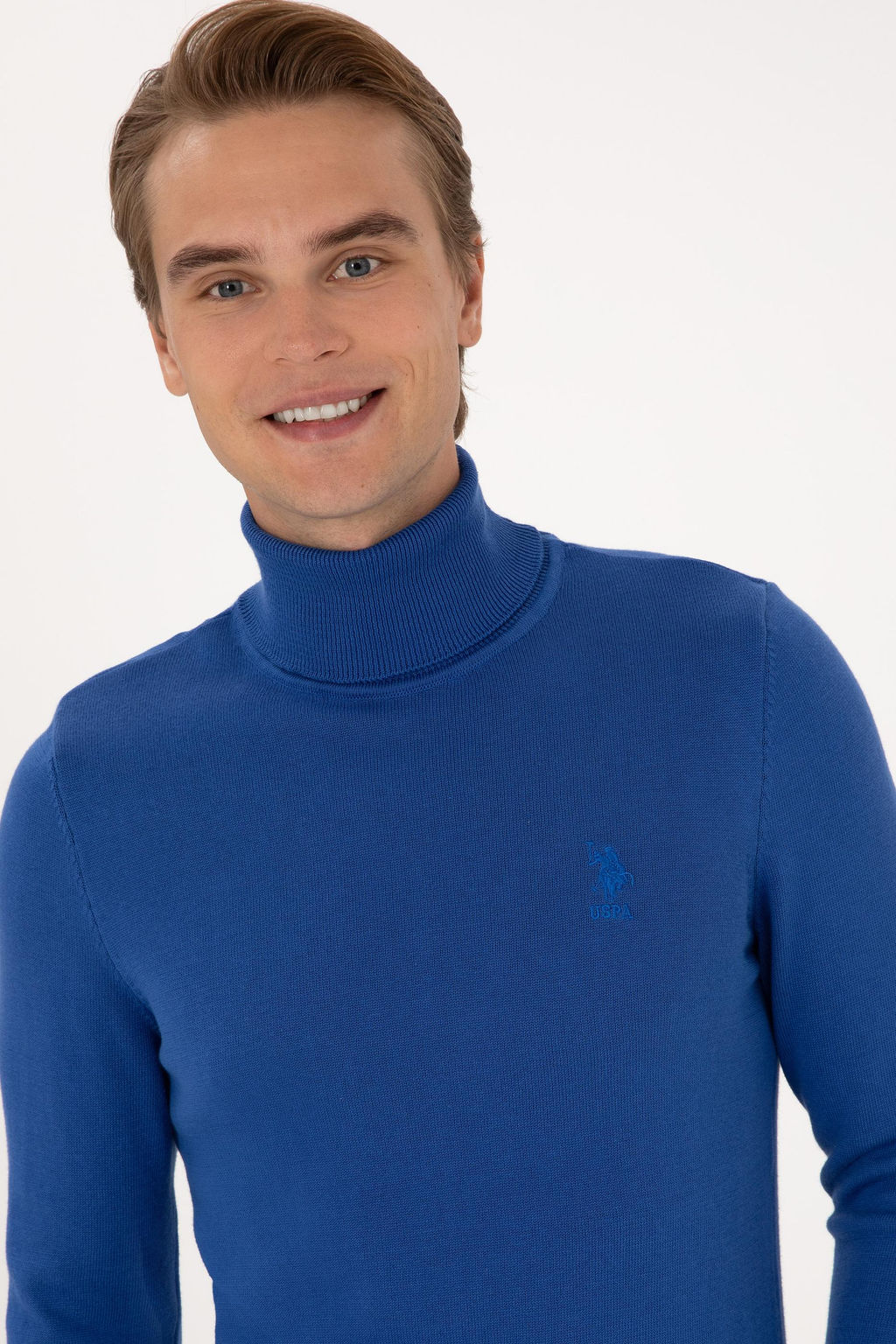 Erkek Slim Fit Bo_azl_ Yaka Saks Basic Kazak - U.s. polo assn фото 2