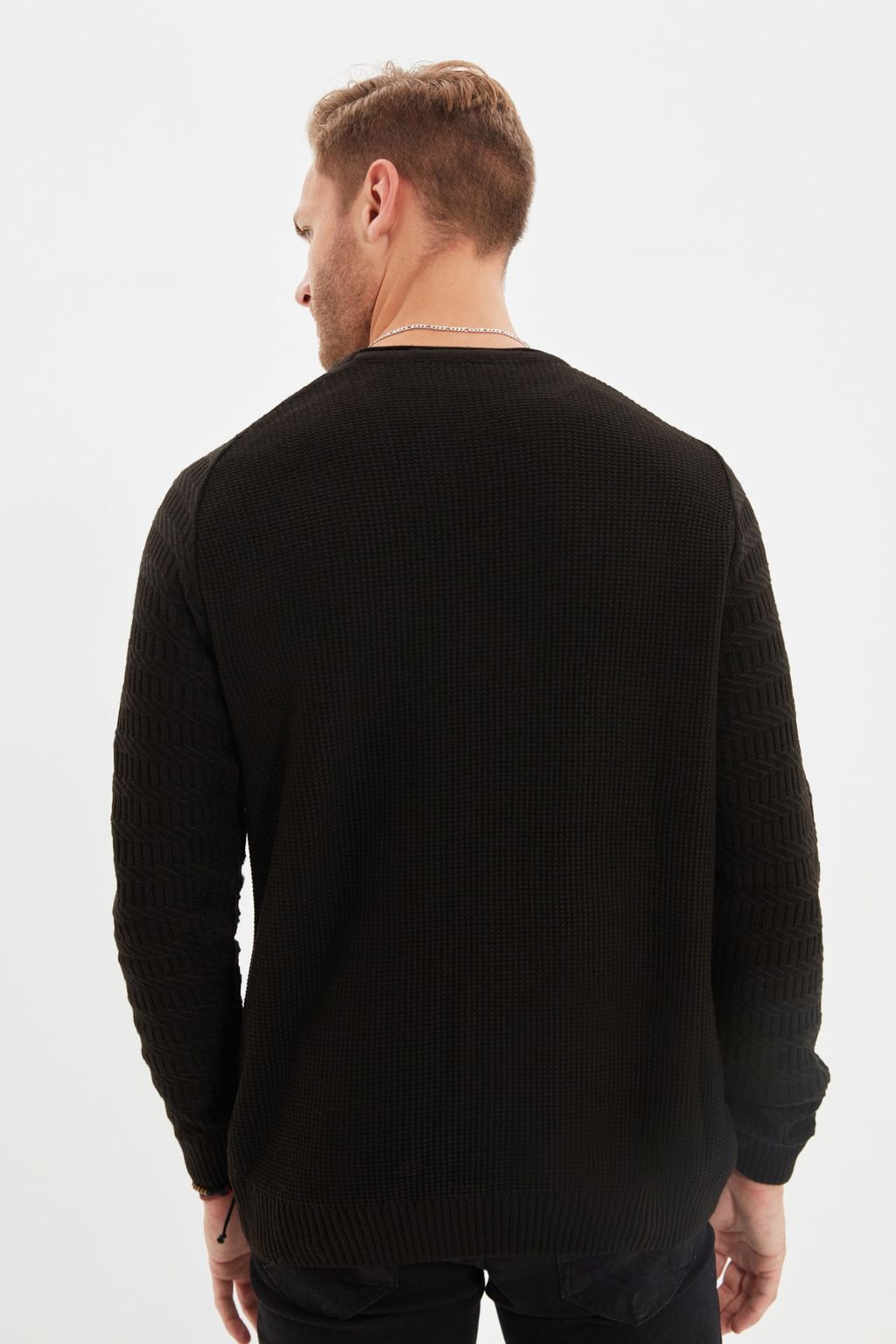 TRENDYOL MAN Gri Slim Fit Dar Kesim Bisiklet Yaka Kol Dokulu Desenli Reglan Kol Triko Kazak TMNAW22KZ0380 - Trendyolmilla фото 5