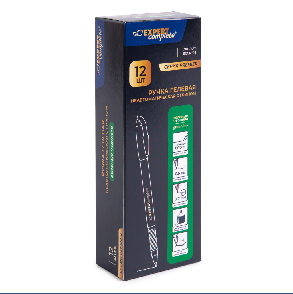 Expert Complete Premier Ручка гелевая неавтоматическая с грипом ECGP-06 0.5 мм 12 шт. 04 цвет чернил: зелёный