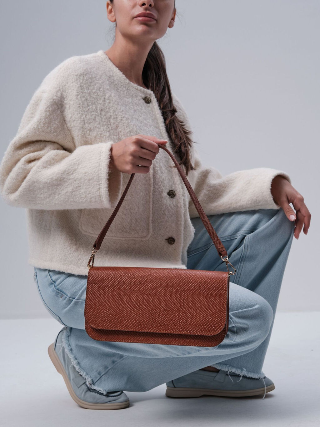 Сумка кожаная багет Deboro 30138 питон